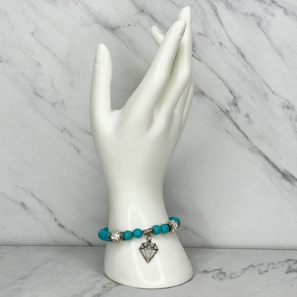 Faux Turquoise Rhinestone Beaded Stretch Bracelet - Picture 2 of 8